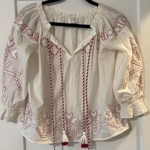 Bohemian White and Red Embroidered Blouse